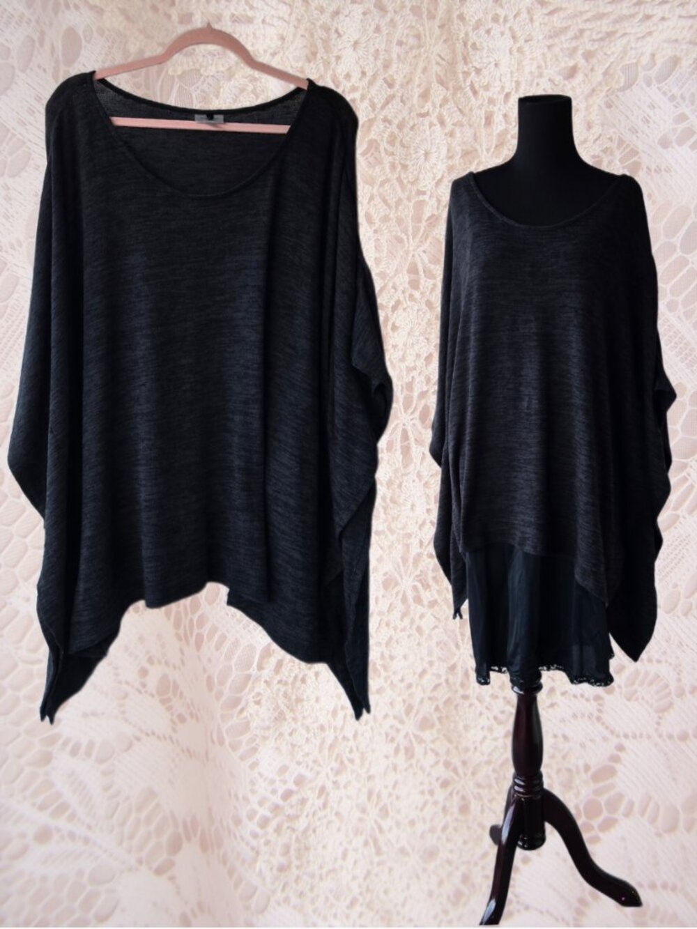 Drapey Smokey-Black Rectangle Blouse Relaxed Comfy Office Wear Sz 18 - 20